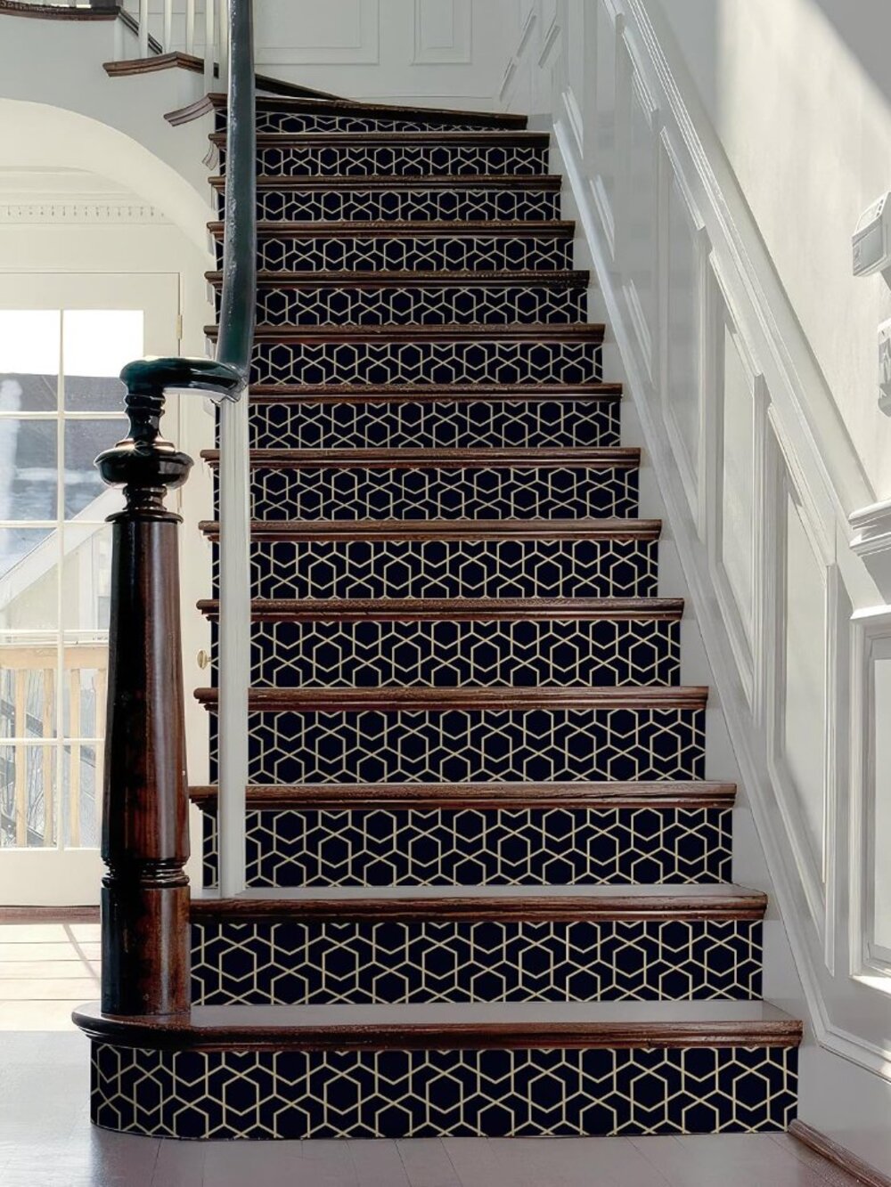 Rhombic Black and Gold Texture Stair Stickers - Set of 15, Peel and Stick Stair